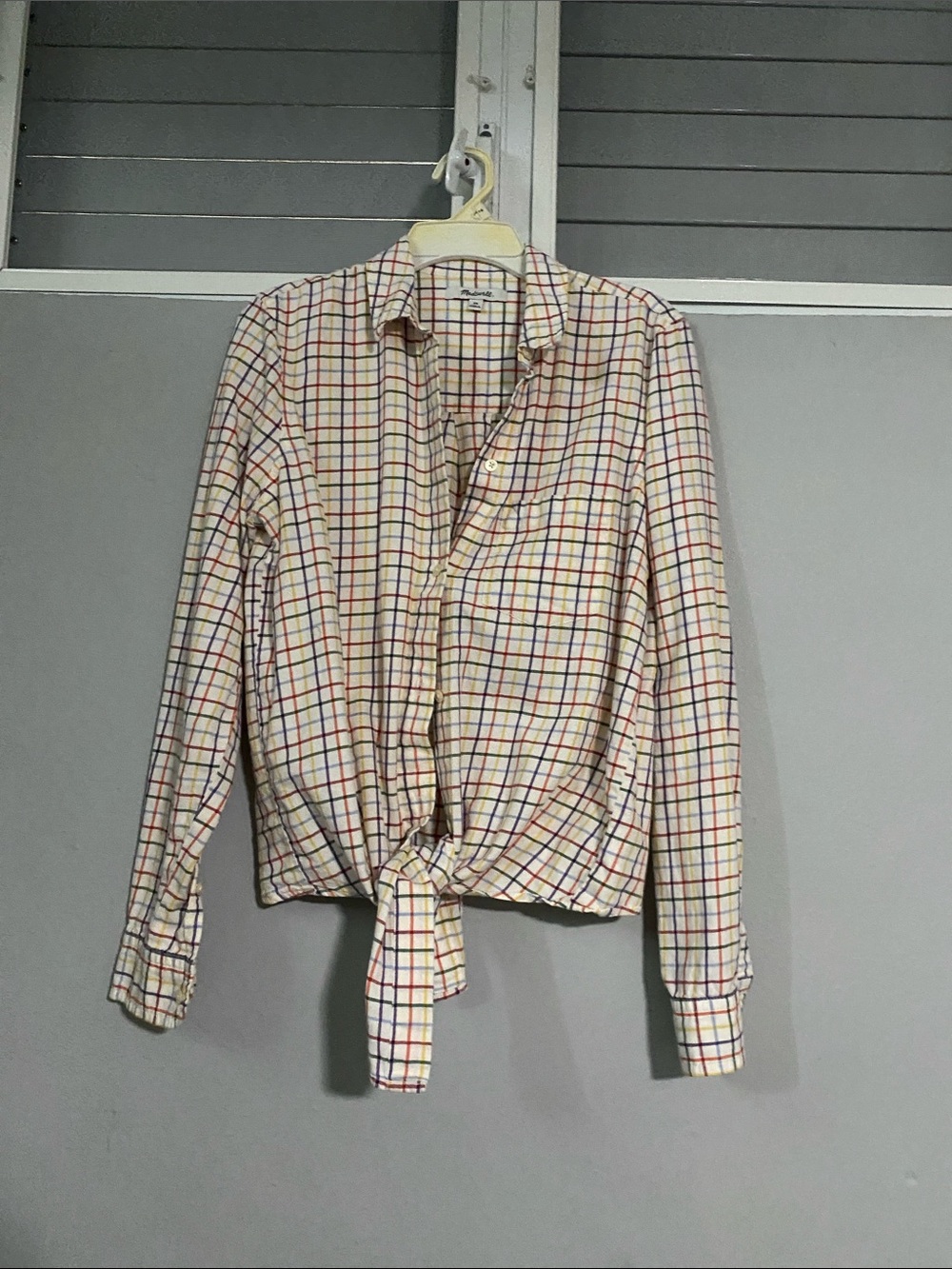 Madewell Button-Front Tie-Waist Rainbow Plaid Shirt